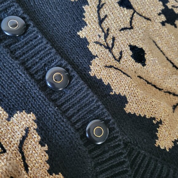 Vintage Lucia Button Up Sweater Vest Black/Gold Women’s M Granny Knit Vest - Picture 4 of 6